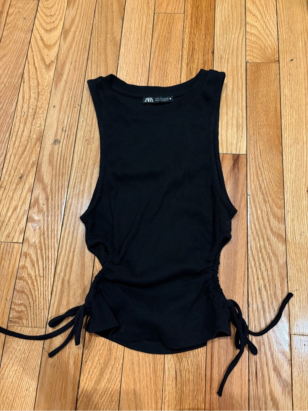 ZARA Black Ribbed Side-Tie Crop Tank